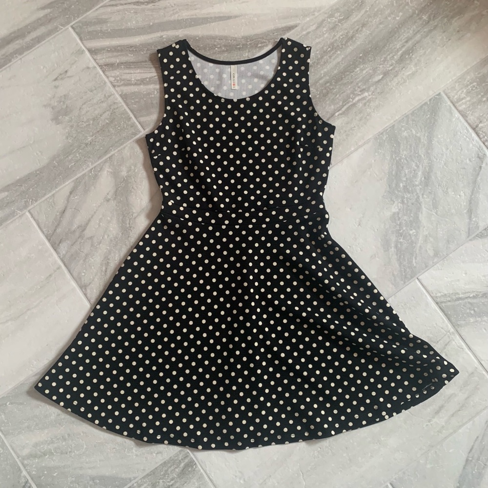 Black with beige polka dot dress